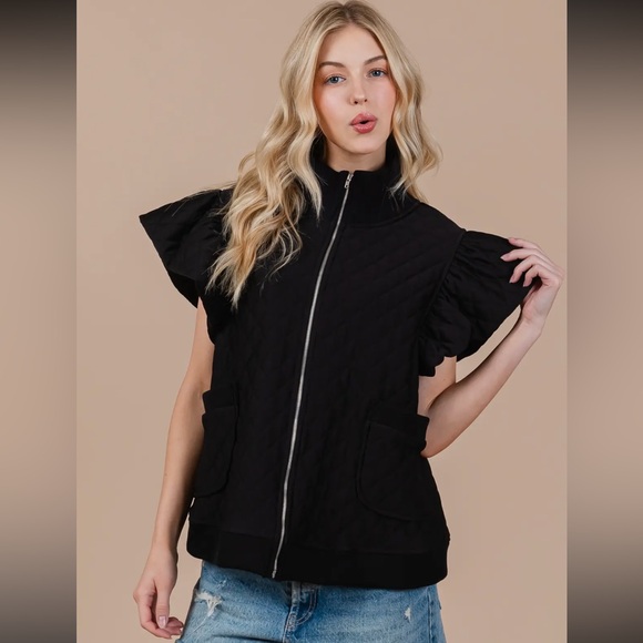 Fabulous Ruffle Sleeve Textured Zipper Jacket - Picture 4 of 5